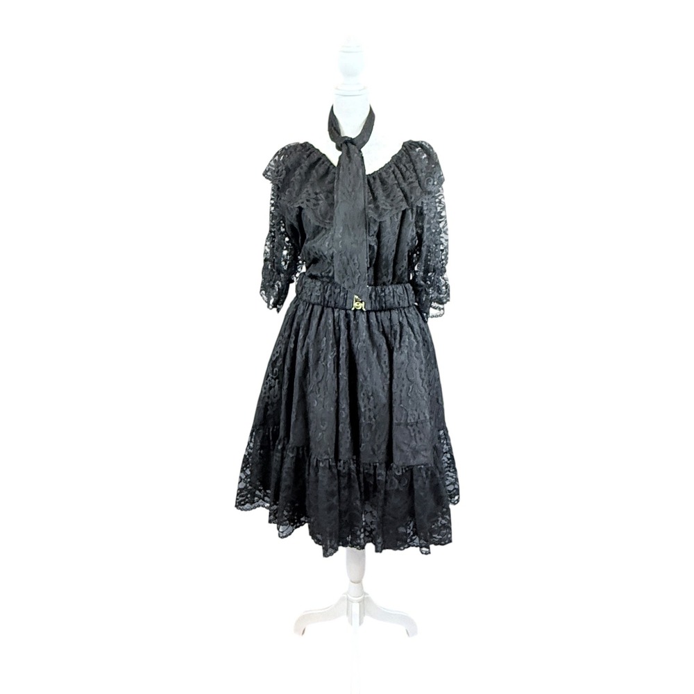 Cross-Eyed Cricket Square Dance Skirt Set Womens L Black Lace Ruffle Rockabilly